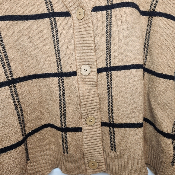 Sz S OAK + FORT Women's Camel Brown & Black Checkered Oversized Cardigan - Picture 5 of 8